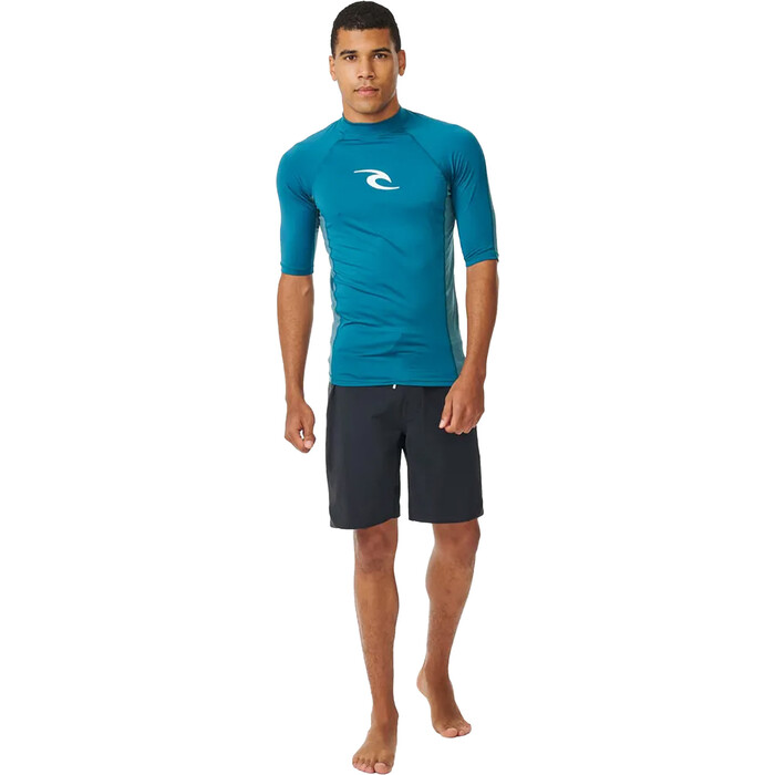 2024 Rip Curl Mens Waves UPF Performance Short Sleeve Rash Vest 142MRV - Deep Ocean